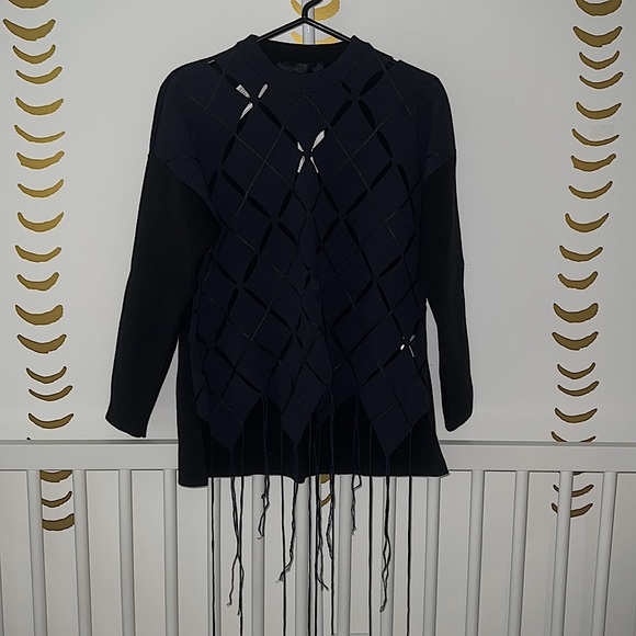 BRAND NEW WITH TAGS PROENZA SCHOULER OPEN ARGYLE NAVY TASSLE SWEATER NAVY XS